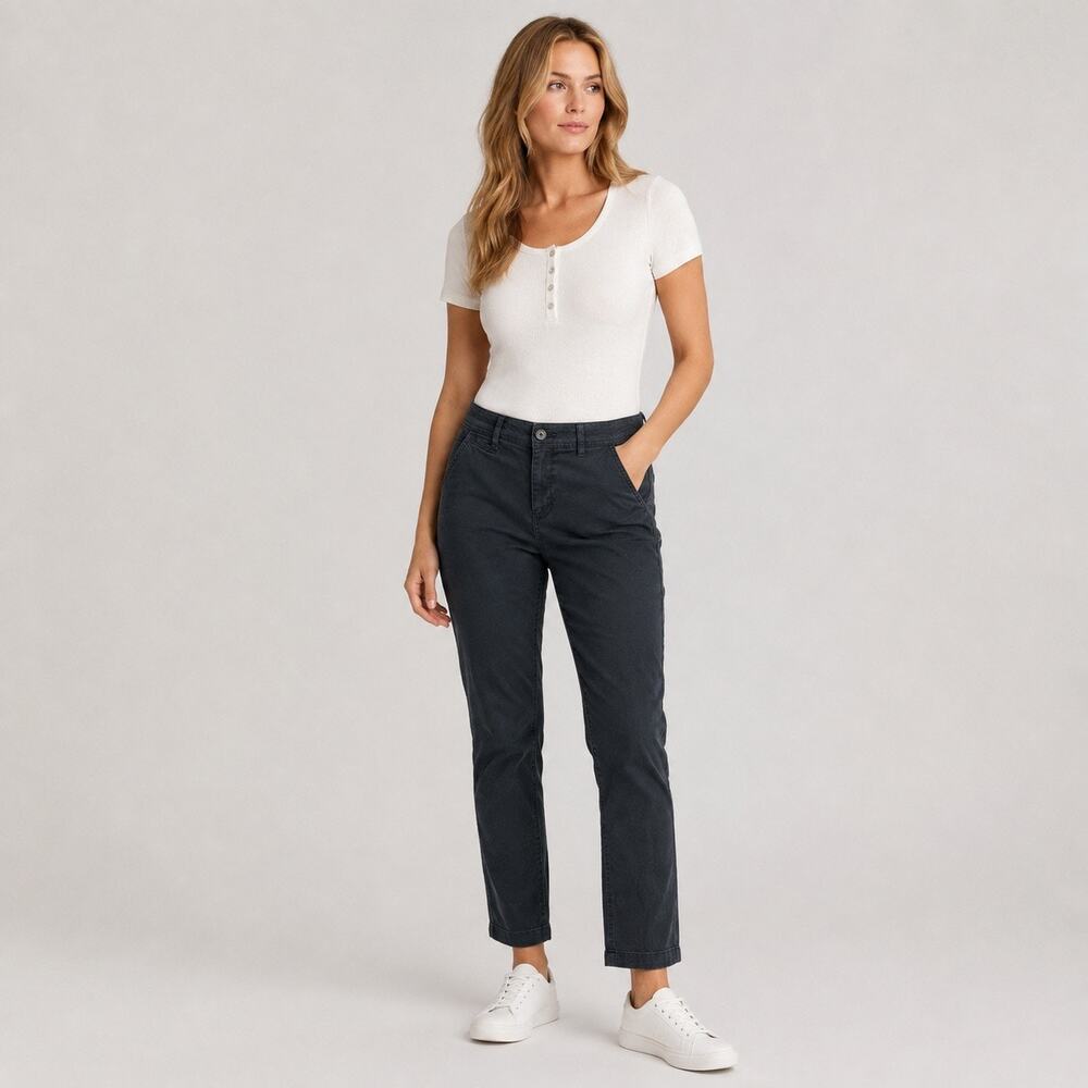 A New Day Womens Pants Size 6 Black Stretch Straight Leg Flat Front Chino Khaki